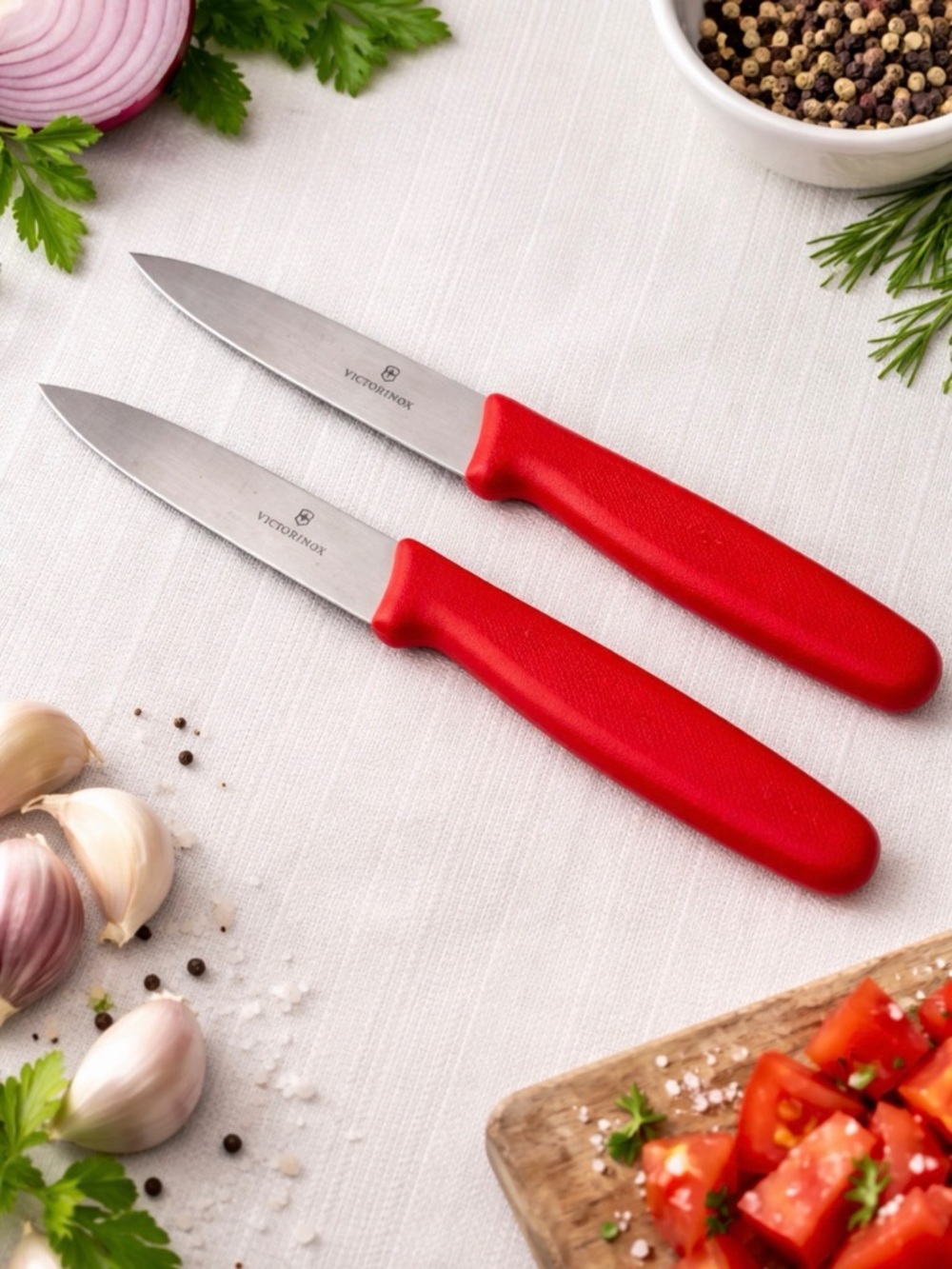Victorinox Swiss Made Red Paring Knives Set of 2 Excellent Condition(F143)